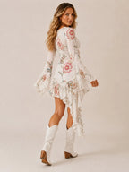 Perfect for Coachella Music Festival — 2026 Spring Summer Women's Vintage Floral Asymmetrical Boho Chic Mini Dress
