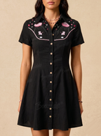 [Embroidery]UFO Captures Pink Cow  - 100% Cotton Dress