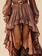 Bohemian polka dot V-neck dress with high and low hem
