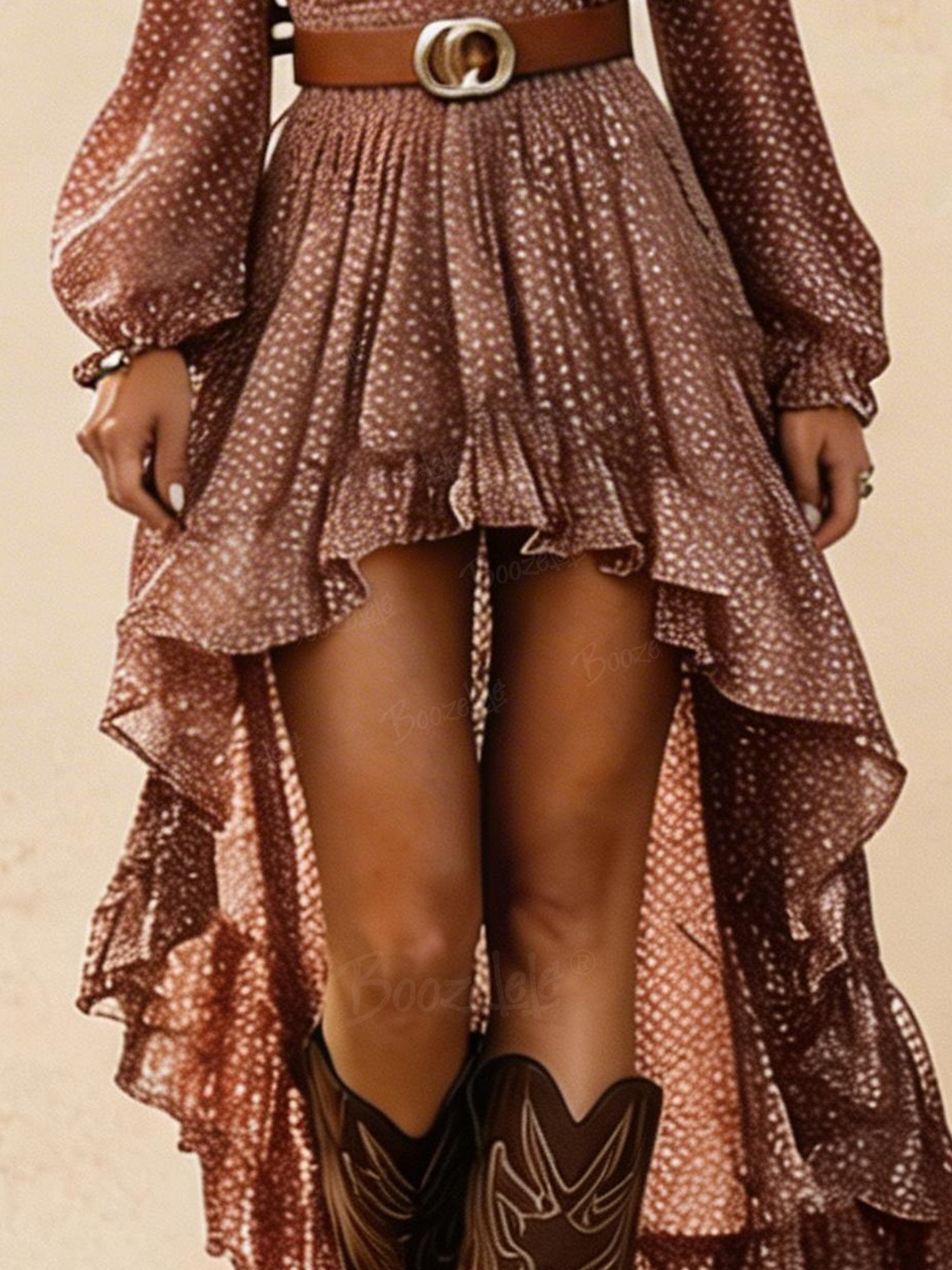 Bohemian polka dot V-neck dress with high and low hem